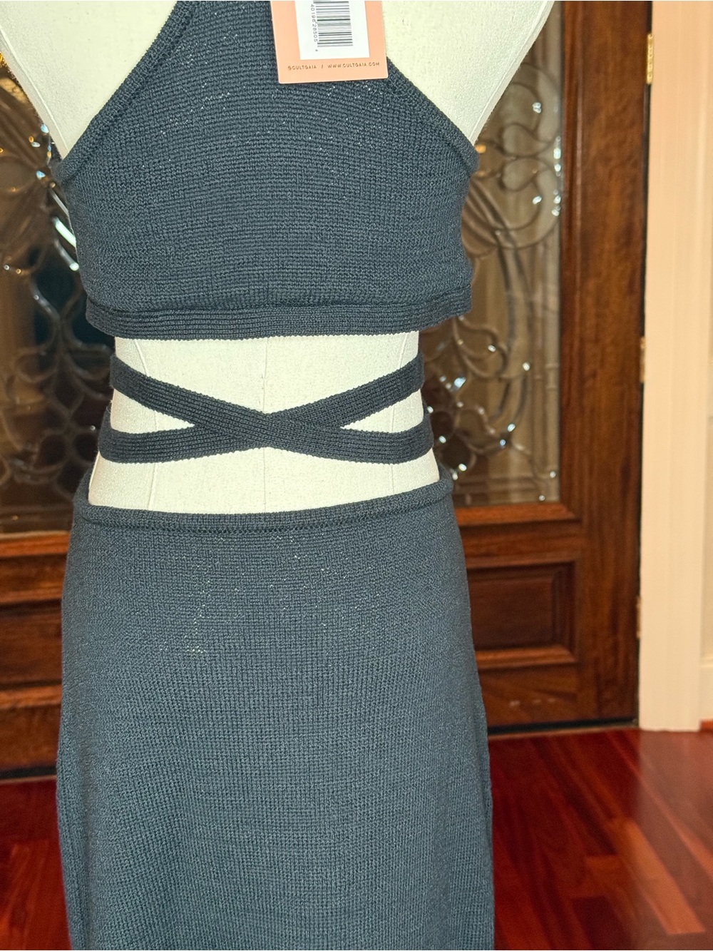 NWT Cult Gaia Aziza Knit Cutout Halter Maxi Dress Black L - Picture 12 of 16